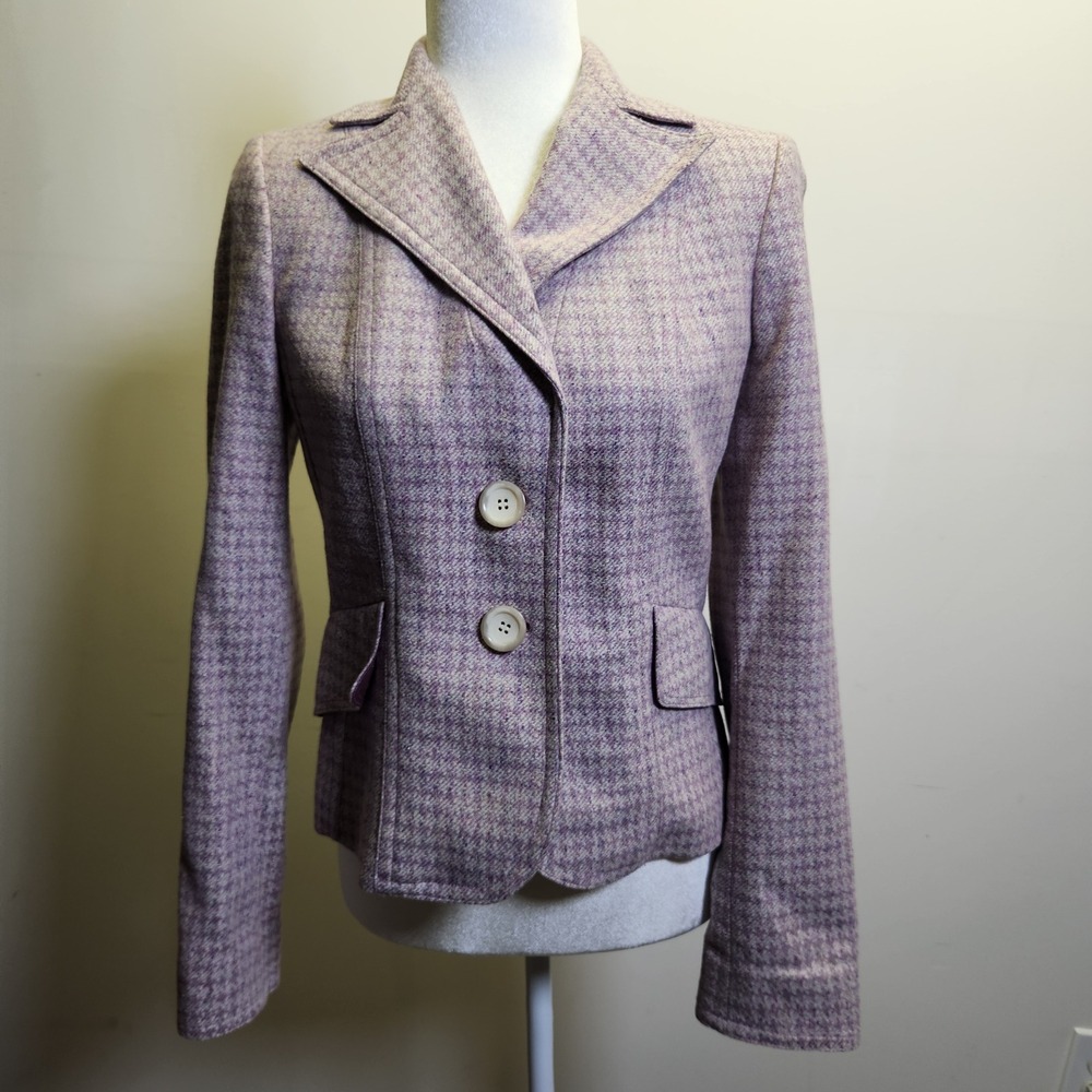 Vtg Ann Taylor Wool Silk Blend Houndstooth Blazer Sport Coat Sz 4 Pastel Purple